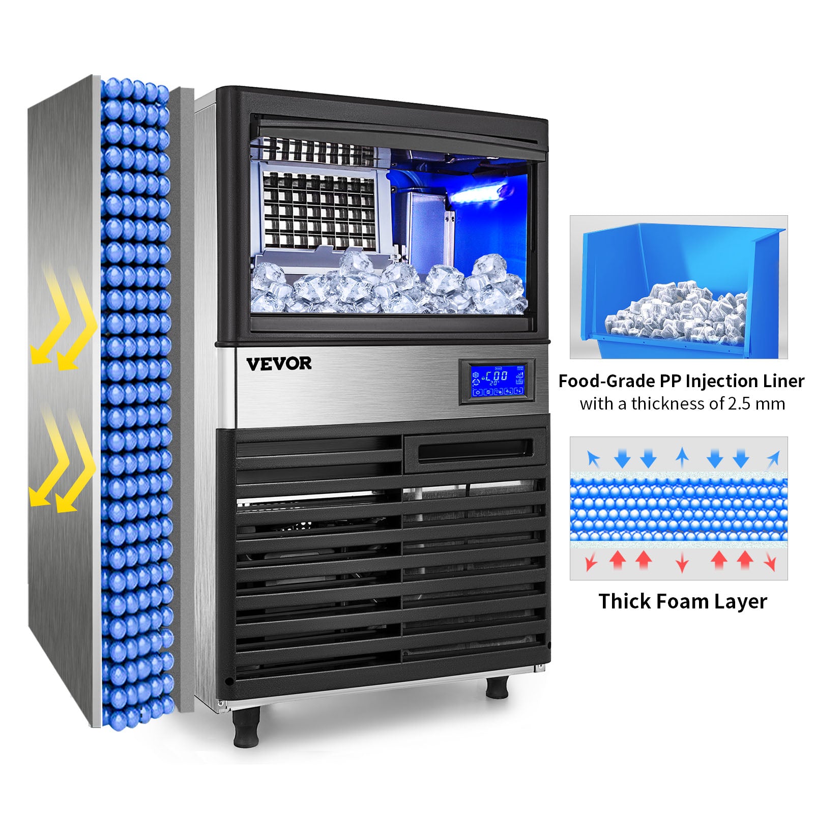 VEVOR Commercial Cube Ice Maker with Water Drain Pump 50/60/70 KG/24H Freestanding LCD Touch Screen Liquid Freezer Ice Machine - Premium  from Lizard Vigilante - Just $895.99! Shop now at Lizard Vigilante