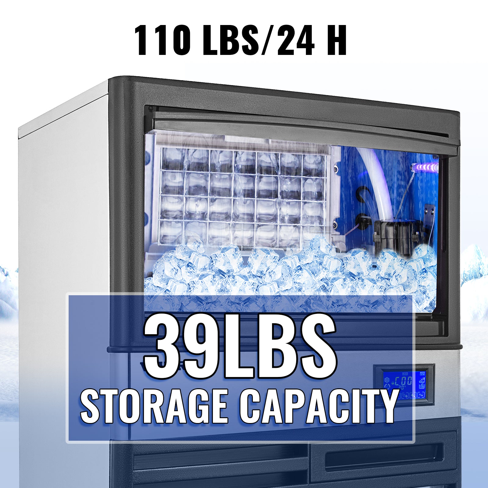 VEVOR Commercial Cube Ice Maker with Water Drain Pump 50/60/70 KG/24H Freestanding LCD Touch Screen Liquid Freezer Ice Machine - Premium  from Lizard Vigilante - Just $895.99! Shop now at Lizard Vigilante