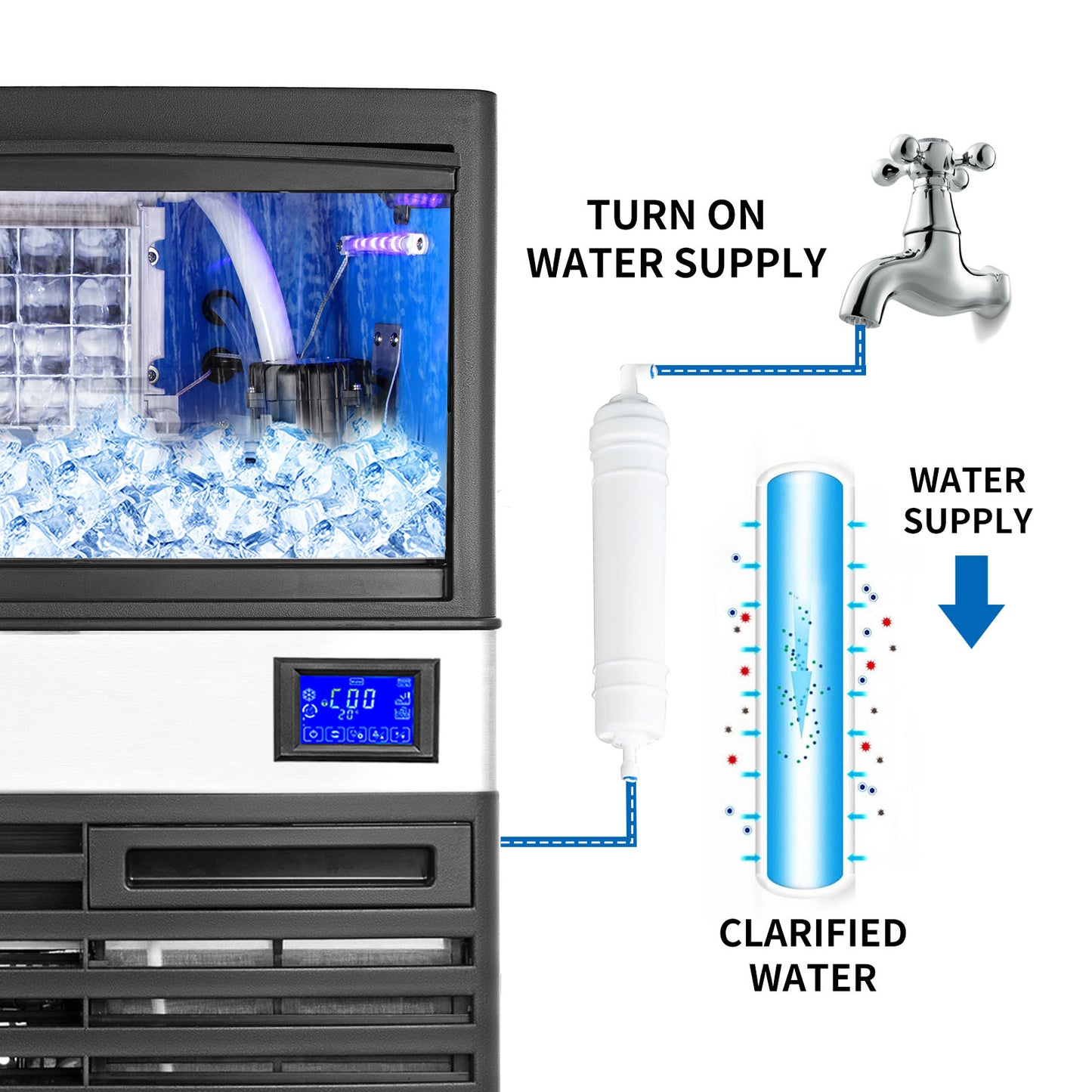 VEVOR Commercial Cube Ice Maker with Water Drain Pump 50/60/70 KG/24H Freestanding LCD Touch Screen Liquid Freezer Ice Machine - Premium  from Lizard Vigilante - Just $895.99! Shop now at Lizard Vigilante