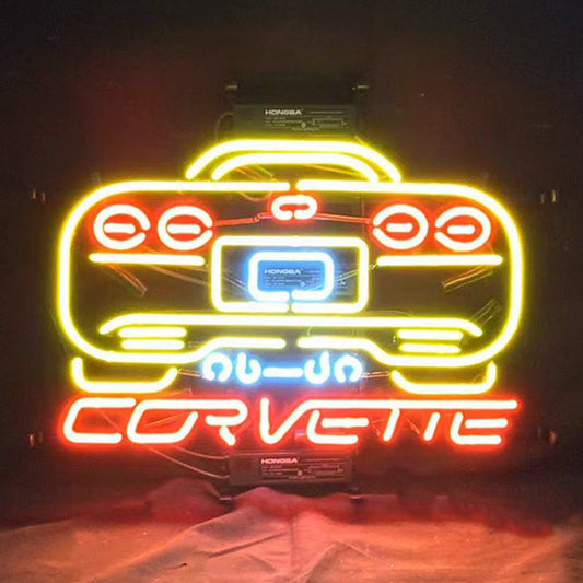 Yellow Corvette Auto Car Neon Signs Light