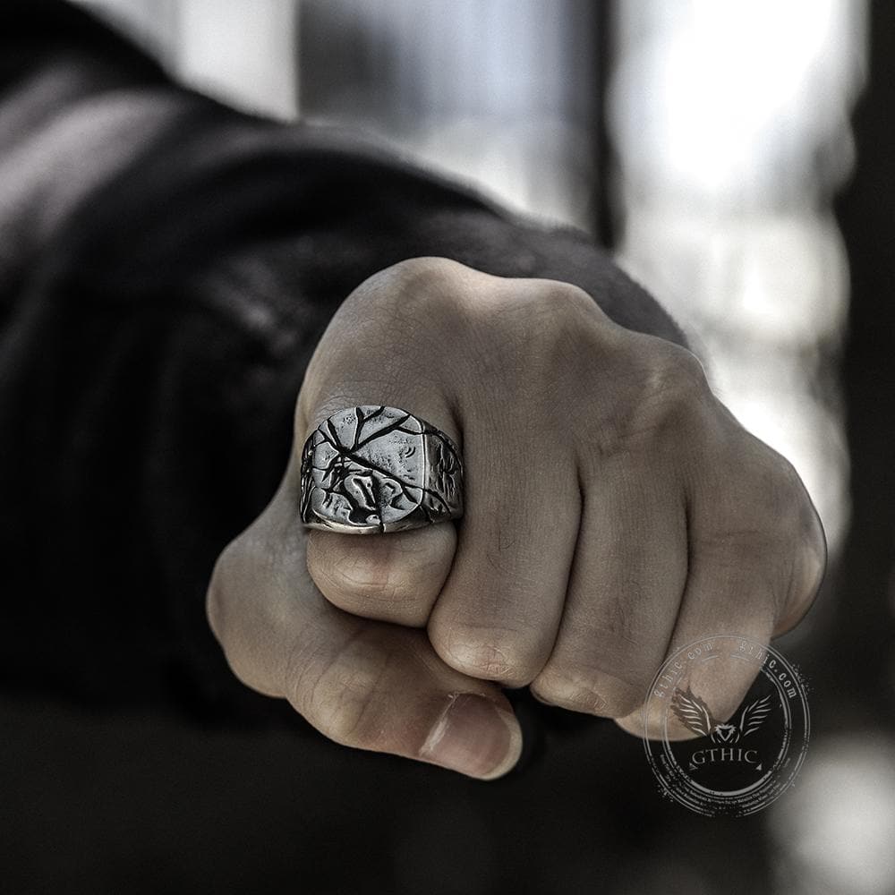 Cracked Stone Texture Stainless Steel Ring