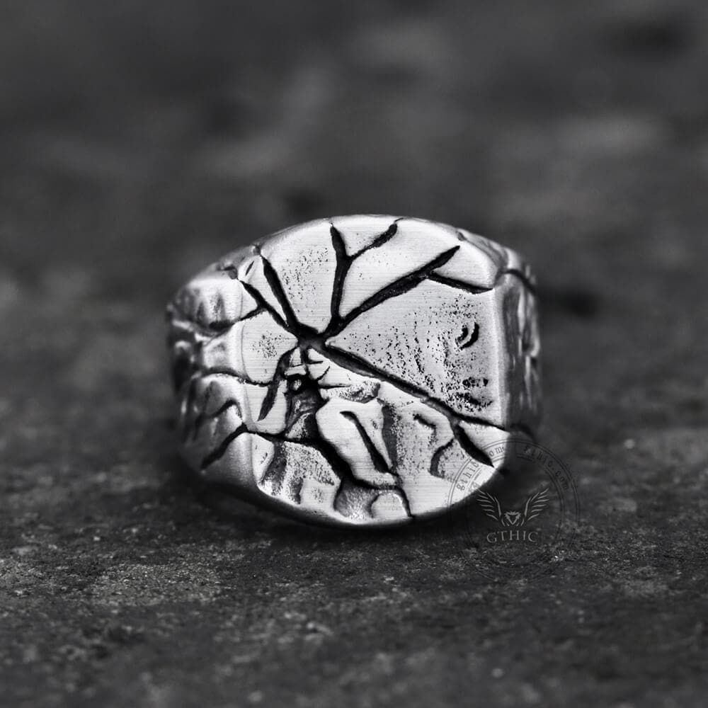 Cracked Stone Texture Stainless Steel Ring