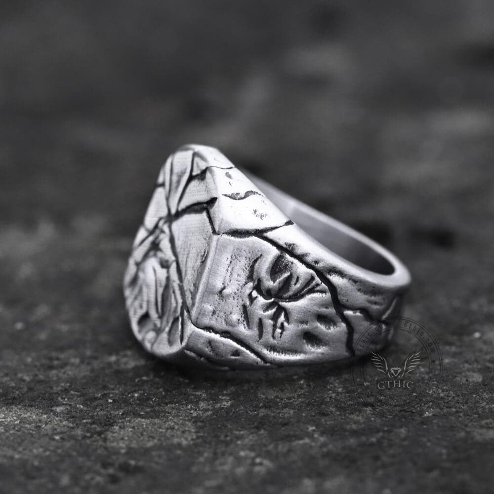 Cracked Stone Texture Stainless Steel Ring