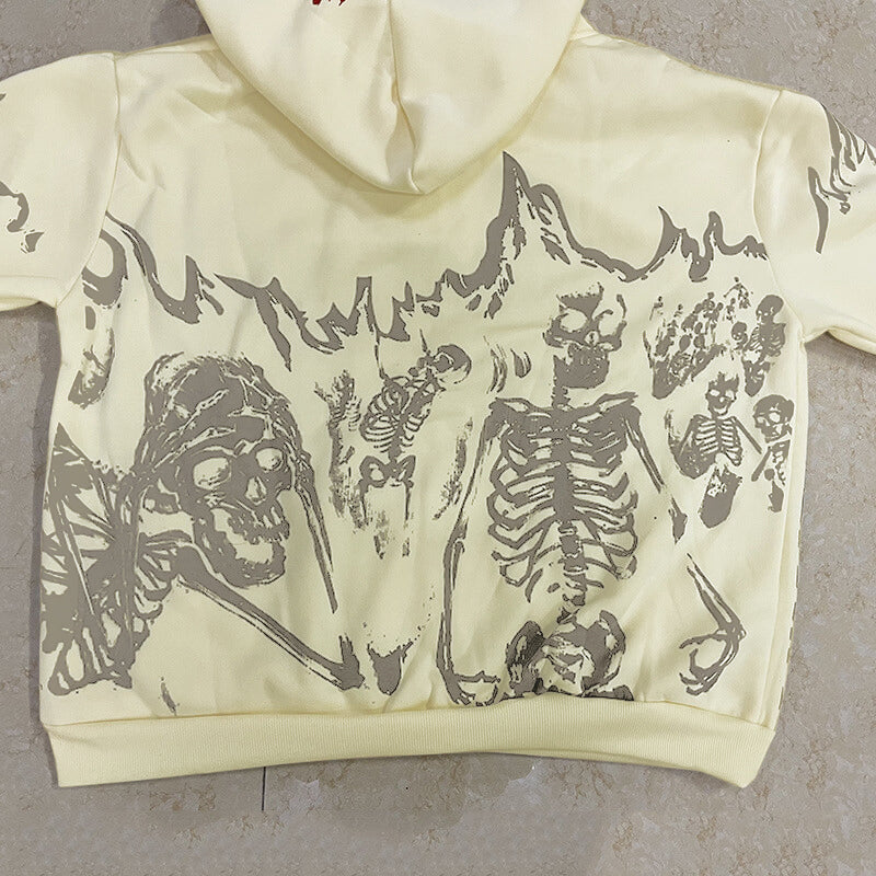 Crazy Skeleton Polyester skull Hoodie Coat