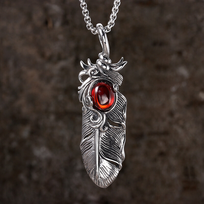 Creative Ruby Feather Stainless Steel Pendant Necklace