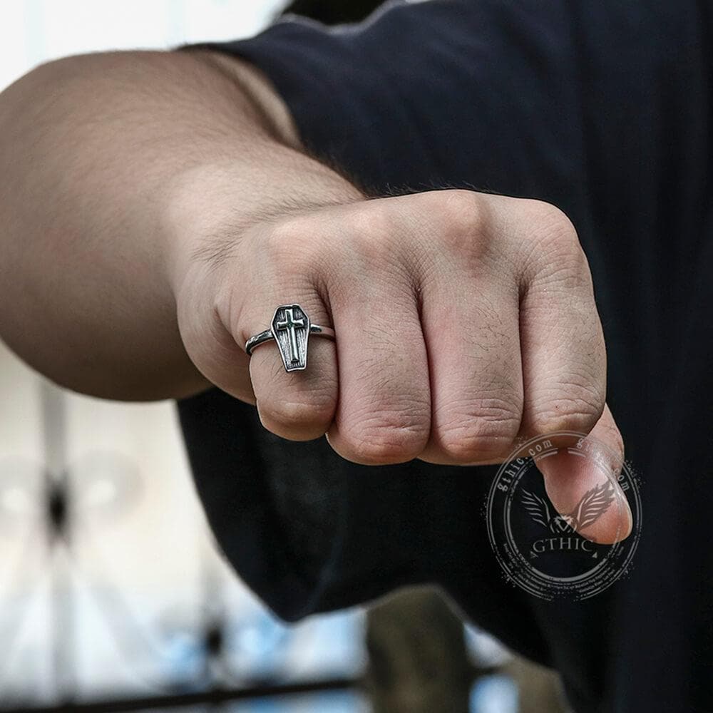 Cross And Coffin Stainless Steel Ring