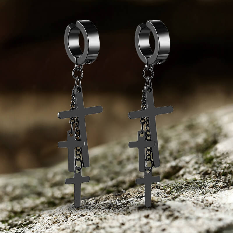 Cross Stainless Steel Clip Hoop Earring
