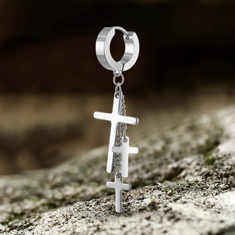 Cross Stainless Steel Clip Hoop Earring