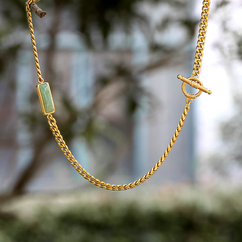 Cuban Link Aventurine Stainless Steel Necklace