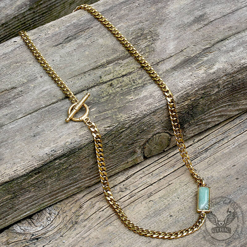 Cuban Link Aventurine Stainless Steel Necklace