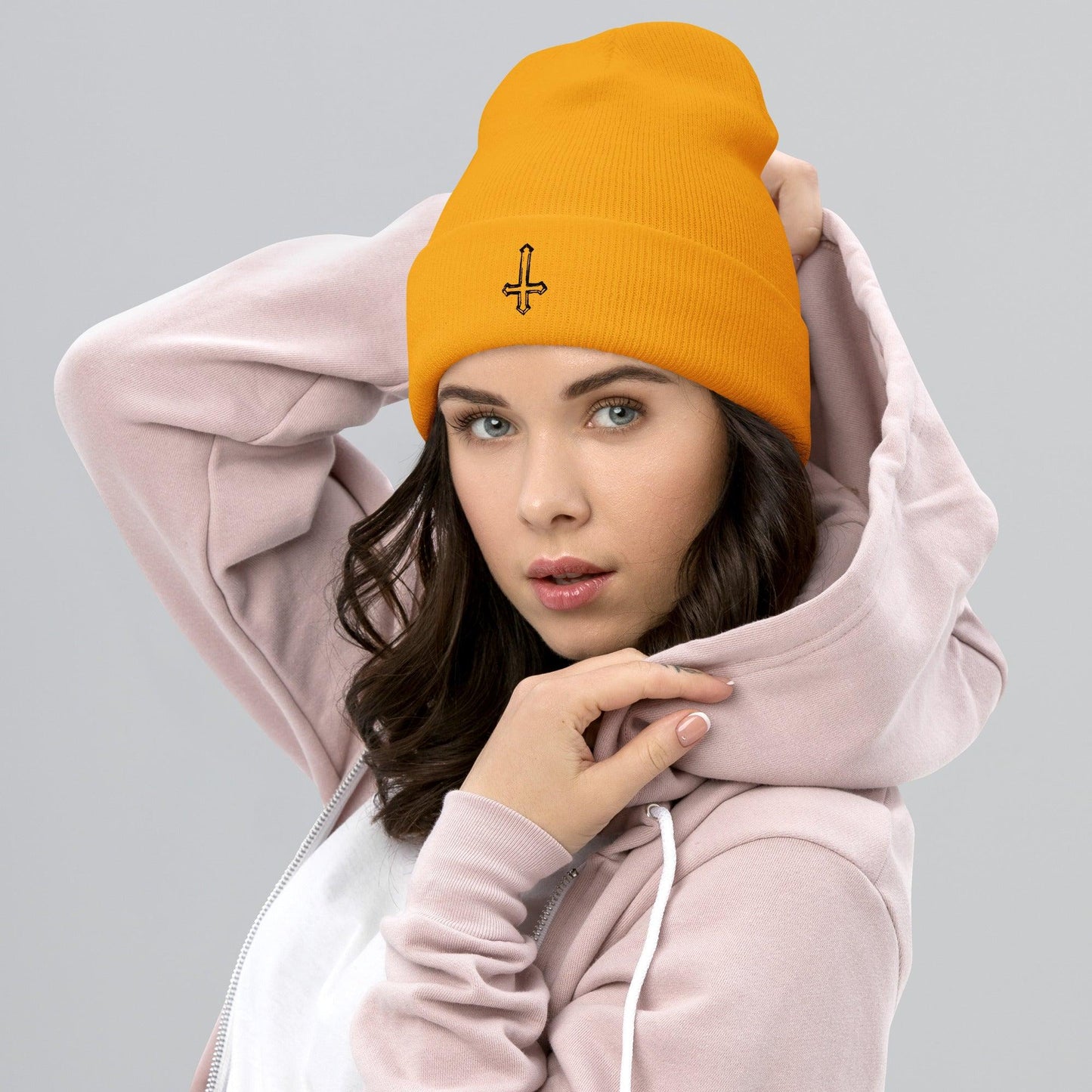 Sketched Upside Down Cross Cuffed Beanie - Lizard Vigilante