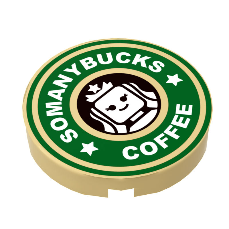 Somanybucks Coffee Sign (2x2 Round Tile) - B3 Customs made using LEGO parts