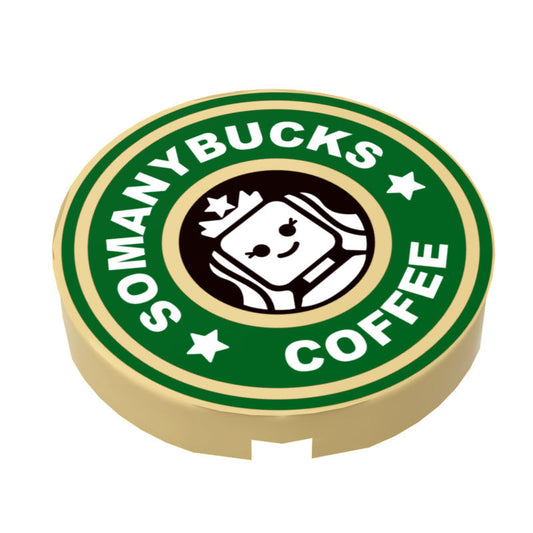 Somanybucks Coffee Sign (2x2 Round Tile) - B3 Customs made using LEGO parts