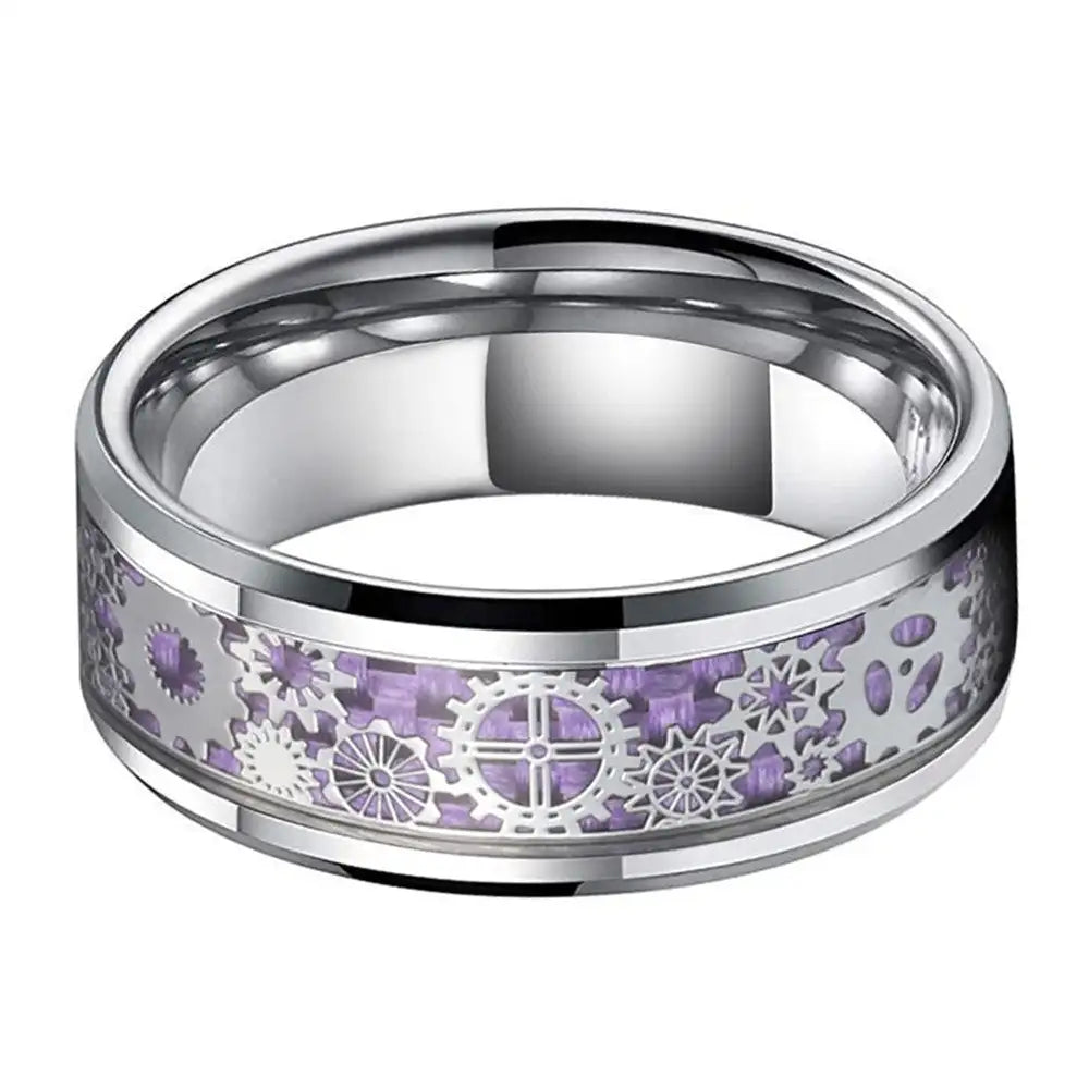 Stainless Steel Purple Gear Patch Ring For Men