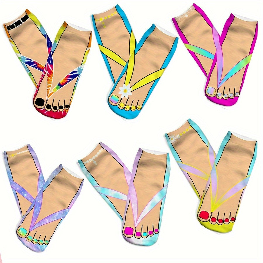 6 Pairs 3D Colorful Toe Slipper Socks, Funny & Trendy Low Cut Ankle Socks, Women's Stockings & Hosiery
