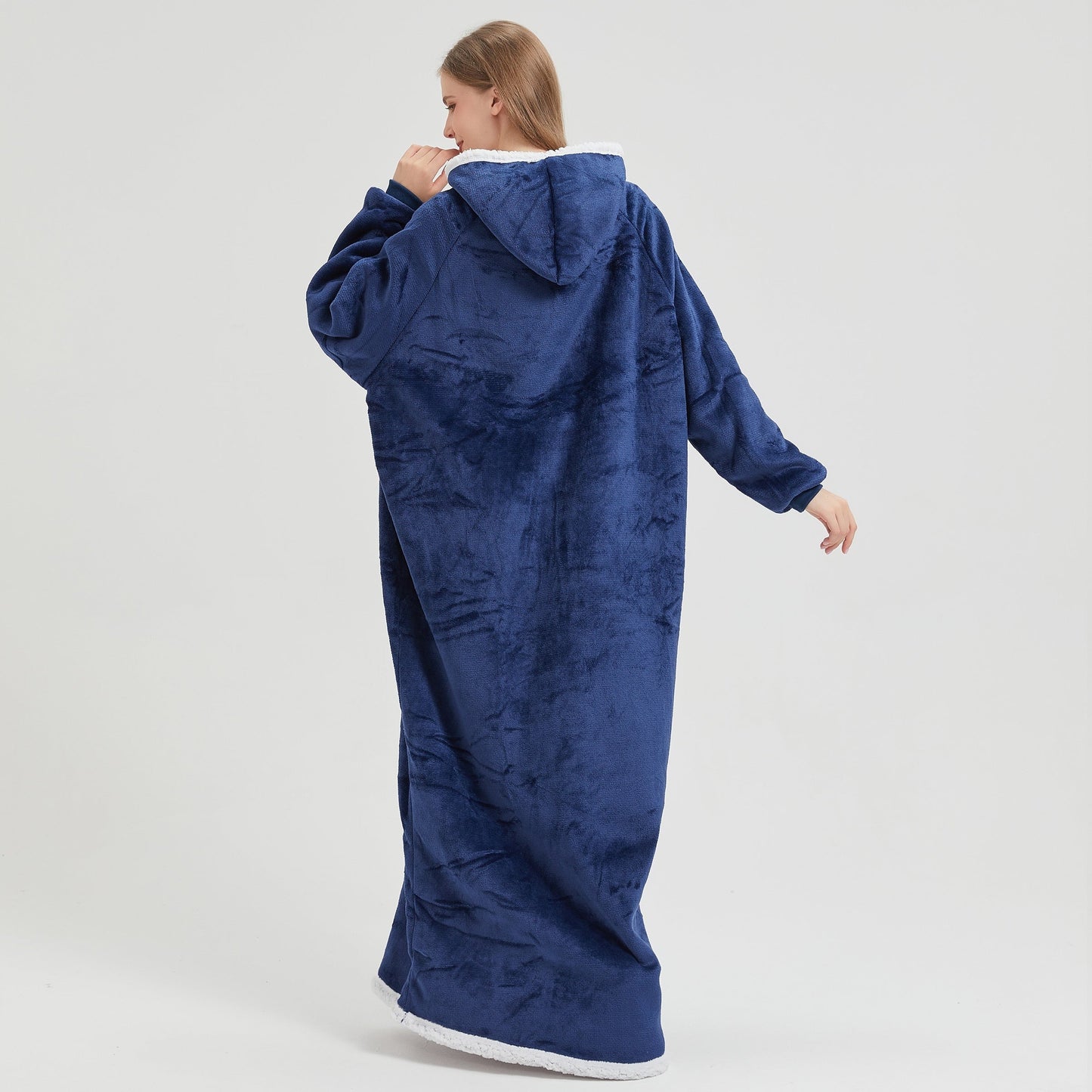 1pc Simple Solid Color Fleece Lazy Person Hooded Blanket Can Be Worn