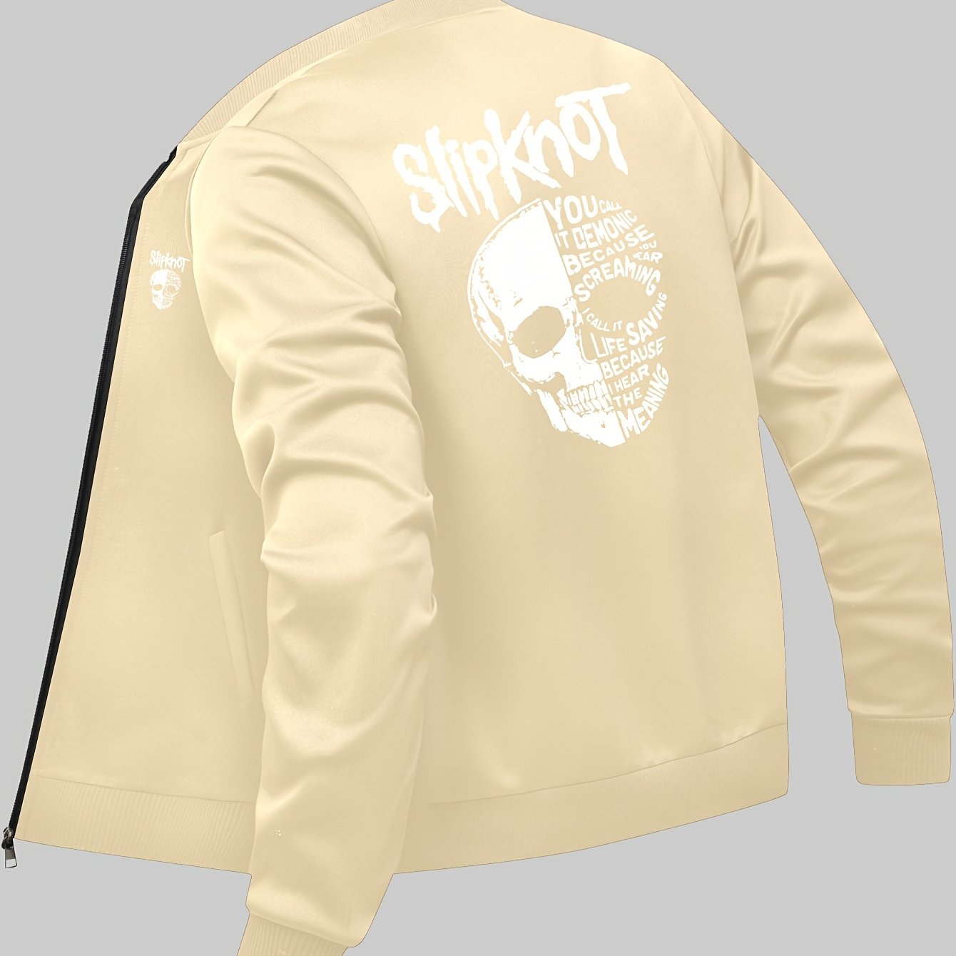 Slipknot Graphic Print Casual Jacket – Men's Polyester Knit Baseball Collar Jacket with Zipper Closure and Pockets, All-Season Athletic Outerwear - Premium jacket from Lizard Vigilante - Just $46.88! Shop now at Lizard Vigilante