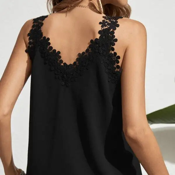 Women's Solid Color Loose And Versatile Casual Lace Trimmed V-neck Camisole Vest
