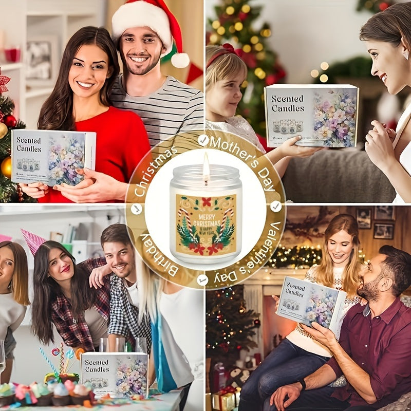 Christmas Themed Scented Candle in Glass Jar, Lavender Soy-Beeswax Blend, 3.5 oz, Hand-Poured with Single Wick, Ideal for Holiday Decor, Christmas Gifting, Festive Ambience & Home Aromatherapy - Comes with Bow Embellishment