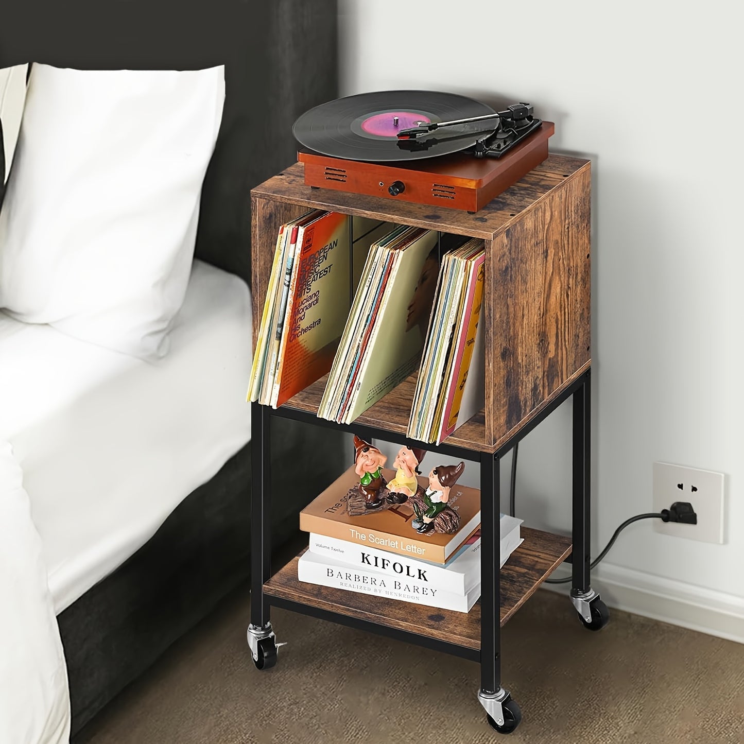 3-Tier Record Player Table with Charging Station, USB Ports & Outlets - Stylish Vinyl Record Stand for Living Room or Bedroom by BTY - Premium furniture from Lizard Vigilante - Just $37.99! Shop now at Lizard Vigilante