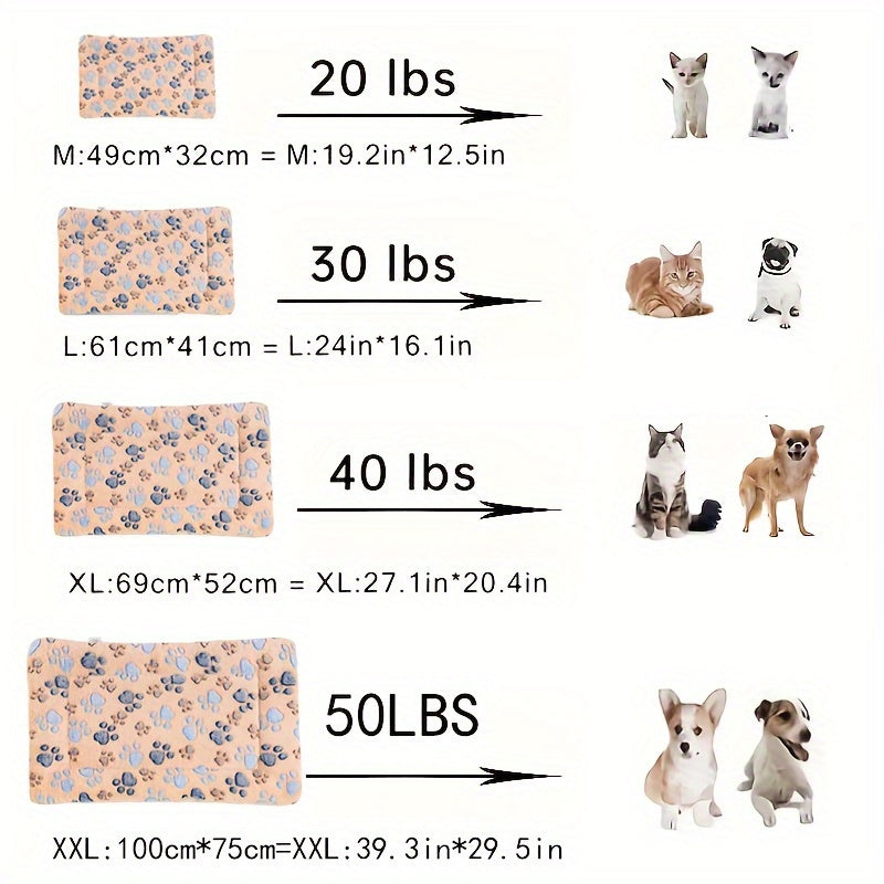 All-Season Dirt-Resistant Rectangular Pet Blanket - Comfortable Dog Paw Heart Print Pet Bed, 1pc