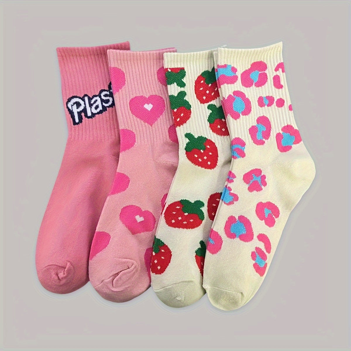 4 Pairs Fashionable Letter Graphic Socks - Womens Athletic Mid-Calf Stockings - Soft, Breathable & Trendy Designs for Everyday Wear