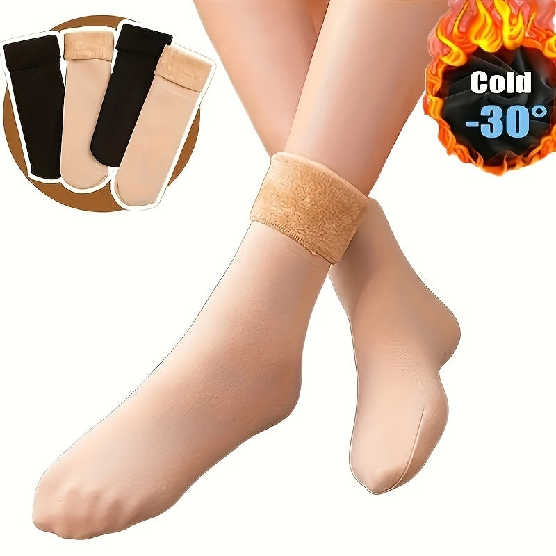 4 Pairs Snow Socks With Plush Lined, Thickened Warm Floor Socks, Winter Cold Cold Warm Socks