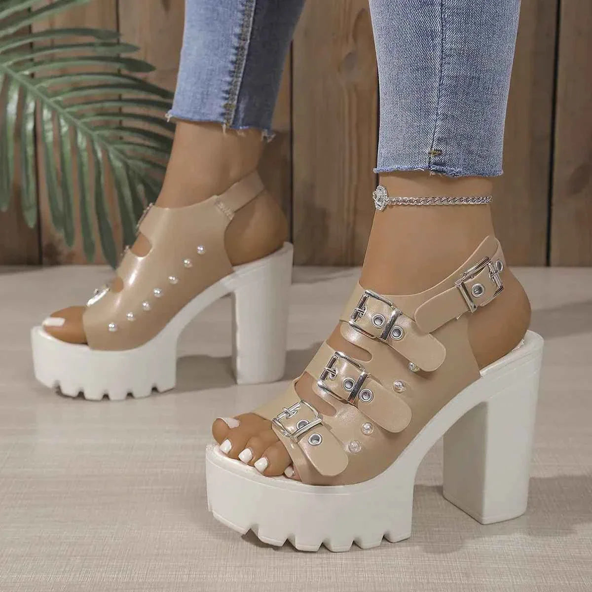 Buckle Platform Block Heels Sandals