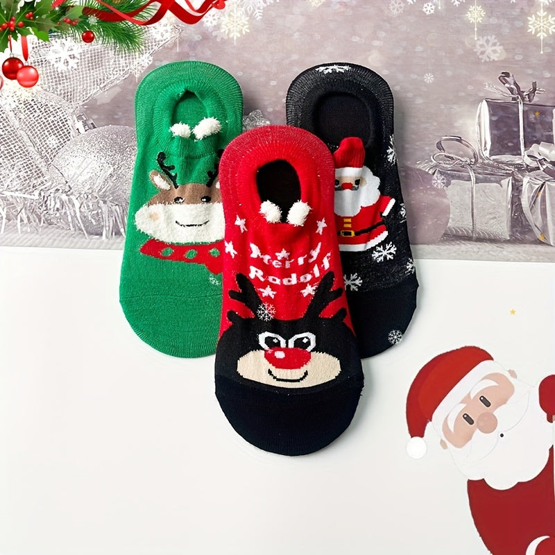 6 Pairs Christmas Cartoon Print Socks, Soft & Comfy Low Cut Ankle Socks, Women's Stockings & Hosiery