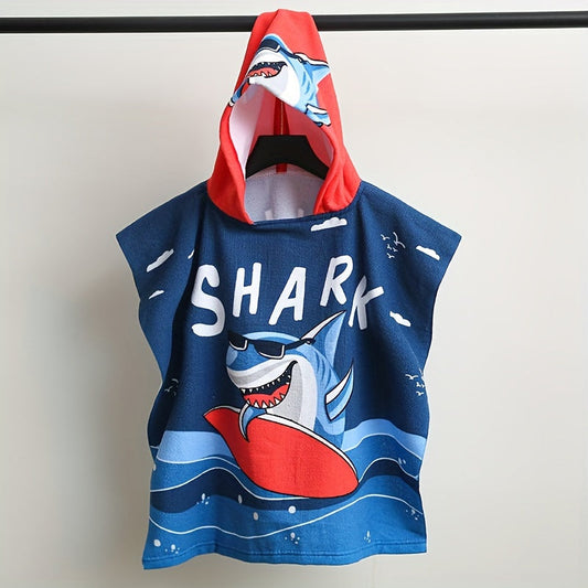 1pc Children's Bath Towel, Cartoon Pattern Hooded Bathrobe, Soft Microfiber Kids' Bath Towel, Soft Cloak Blanket, Wearable Beach Towel, Beach Essential, Bathroom Supplies