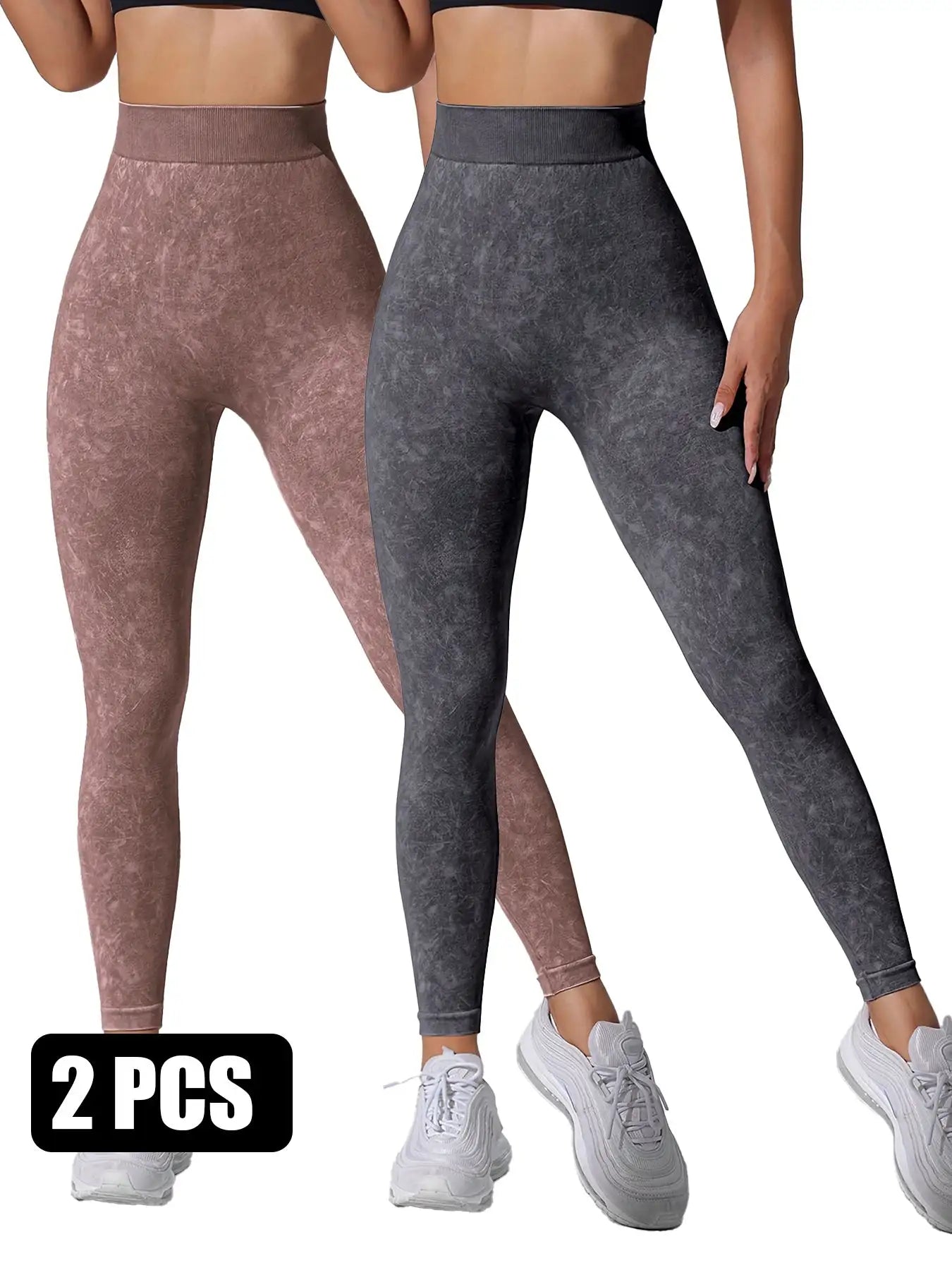 2 Pieces High Waist V Back Yoga Pants Tummy Control Running Workout Tight