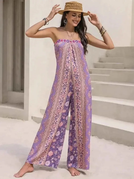 Tied Printed Tube : Wide Leg Jumpsuit