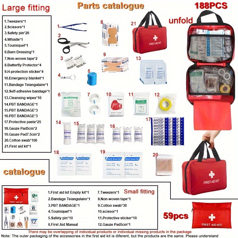 Deluxe 188-Piece First Aid Kit with Carrying Pouch: Essential Outdoor Emergency Kit for Camping, Hiking, and Travel - Premium  from Lizard Vigilante - Just $12.99! Shop now at Lizard Vigilante