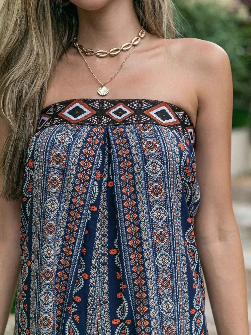 Tied Printed Tube : Wide Leg Jumpsuit