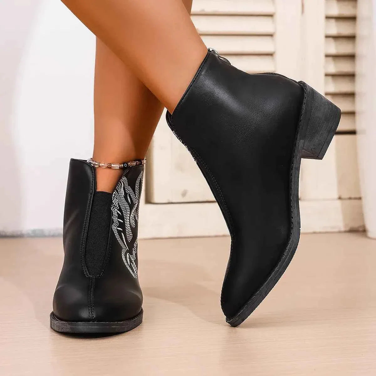 Western Embroidered Ankle Boots