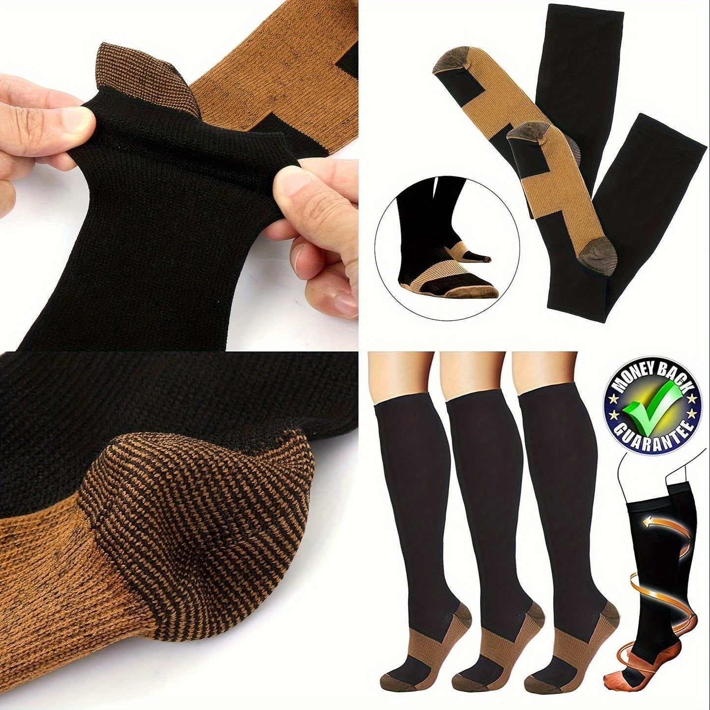 4 Pairs Copper Compression Socks - 20-30mmhg Circulatory Boost for Nurses & Athletes - Enhanced Support, Unisex, Ideal for Running, Cycling