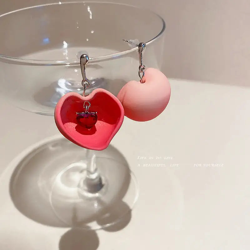 925 Silver Needle Crystal Love Sweet Peach Earrings