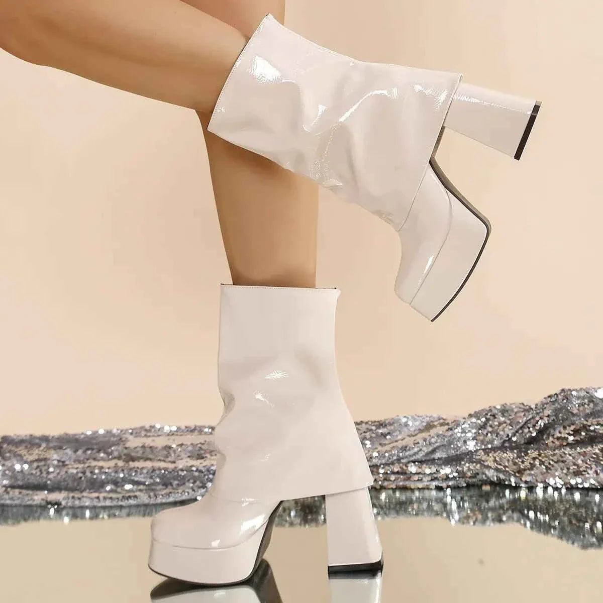 Patent Leather Platform : High Heel Boots