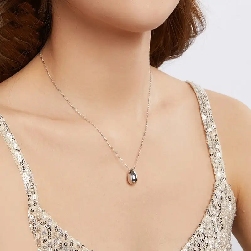 Water Drop Necklace S925 Sterling Silver White Gold Plated Ornament
