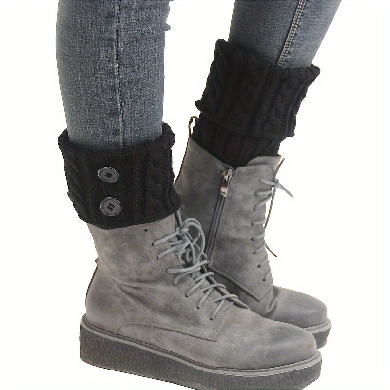 Button Detail Leg Warmers, Crochet Knitted Boot Leg Warmers Socks, Women's Stockings & Hosiery