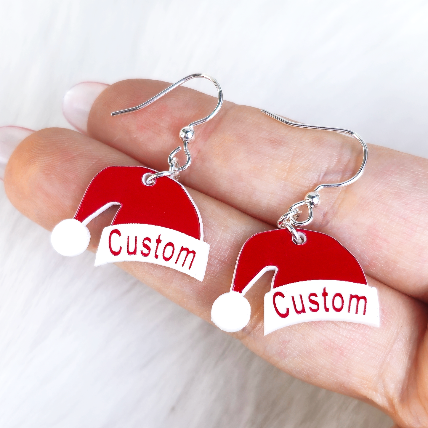 Custom Santa Hat Personalized Fishhook Dangle Earrings