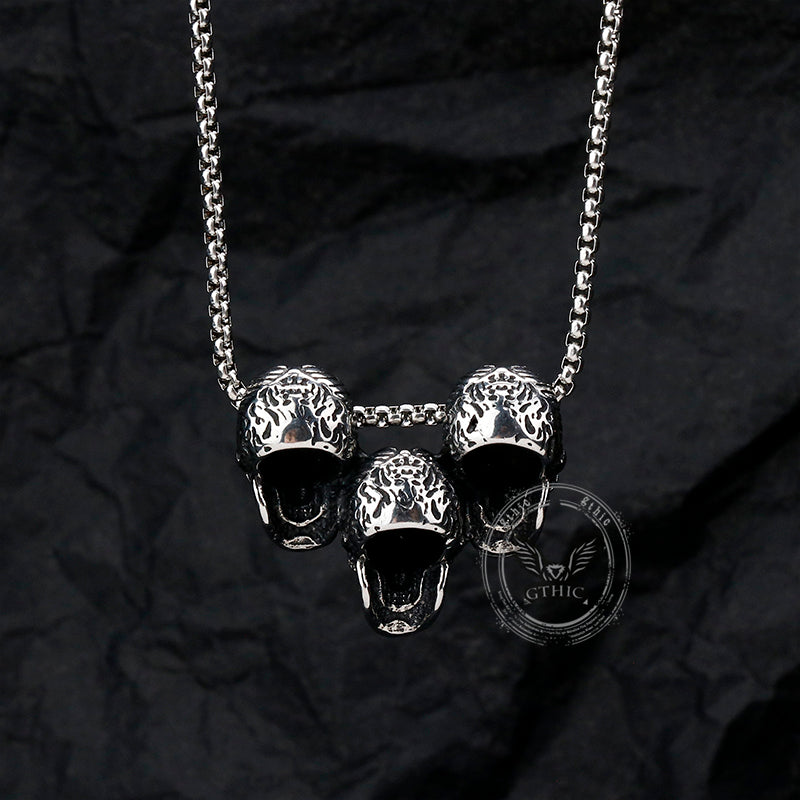 Dark Three Skull Head Stainless Steel Gothic Necklace