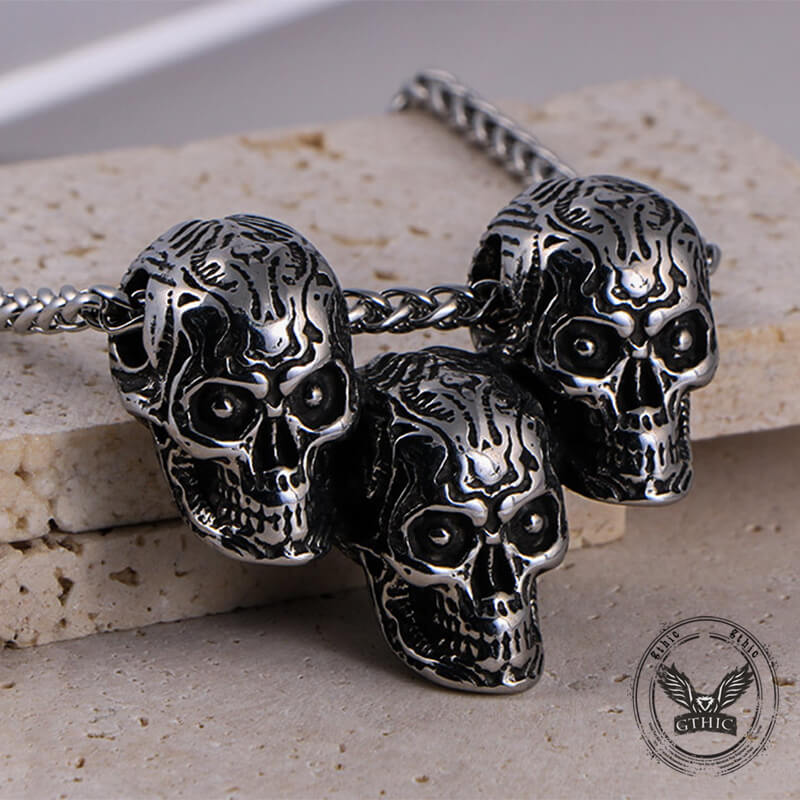 Dark Three Skull Head Stainless Steel Gothic Necklace