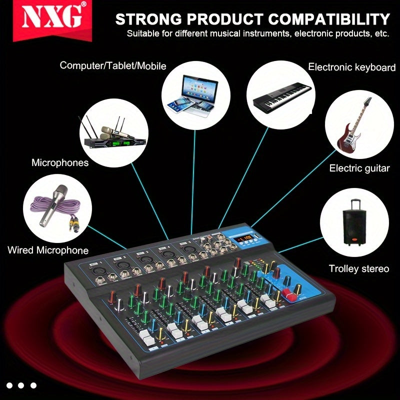 NXG GH7 Mixer Portable USB DJ Mixing Console 7 Channel Band Mixer DJ Mixer MP3 Jack Computer Recording Power Supply Black - Premium  from Lizard Vigilante - Just $55.99! Shop now at Lizard Vigilante