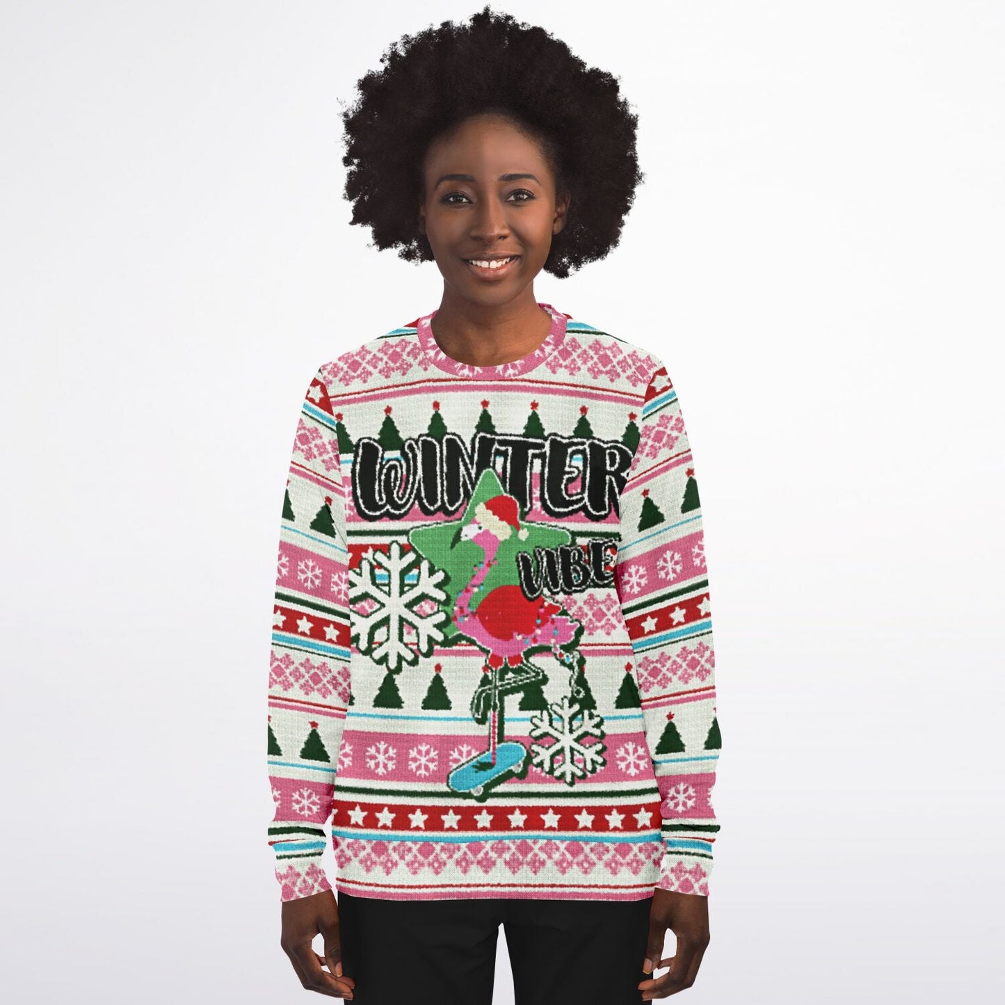Flamingo Winter Vibes Ugly Christmas Sweatshirt