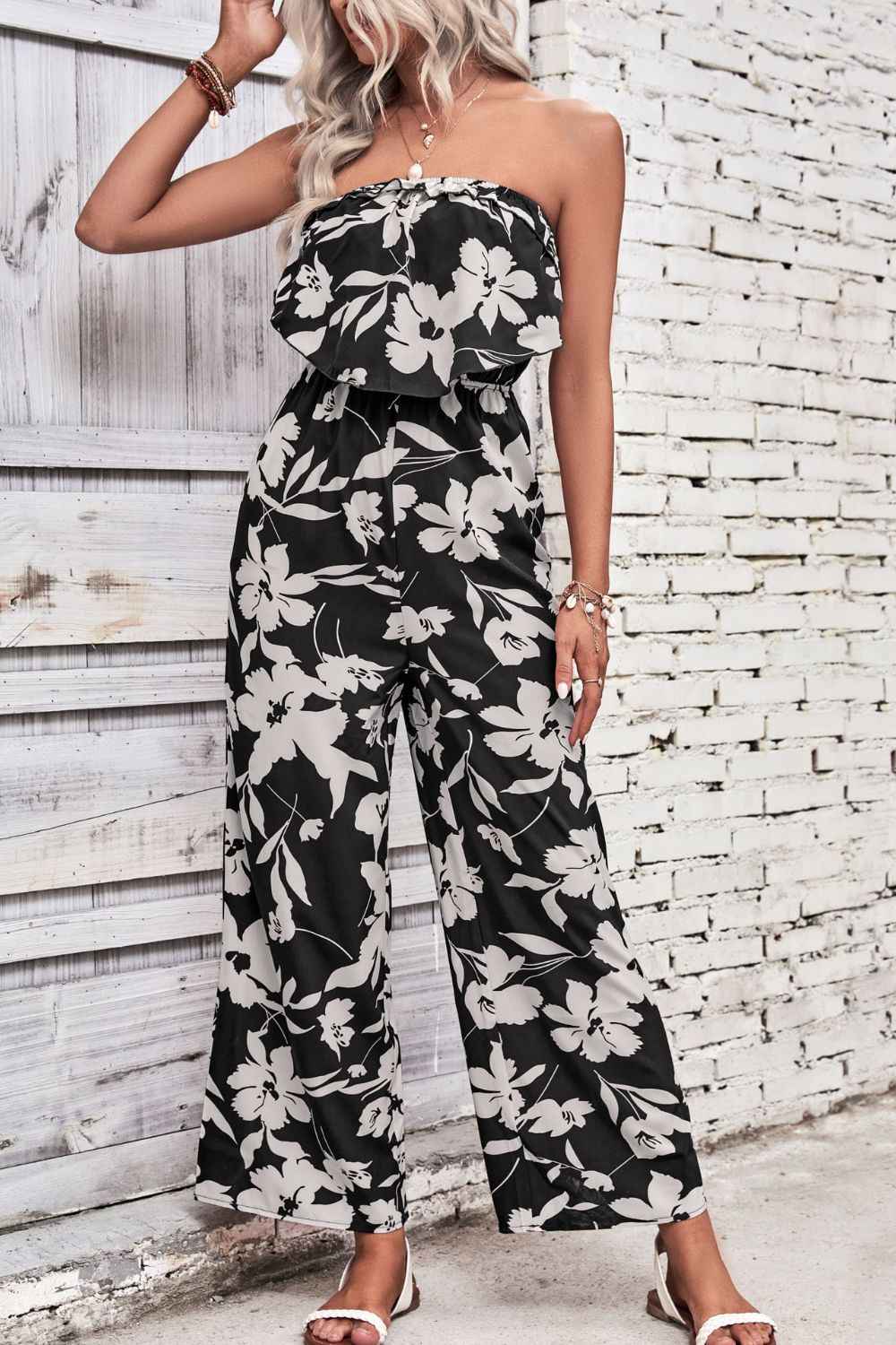 Perfee Floral Strapless : Wide Leg Jumpsuit