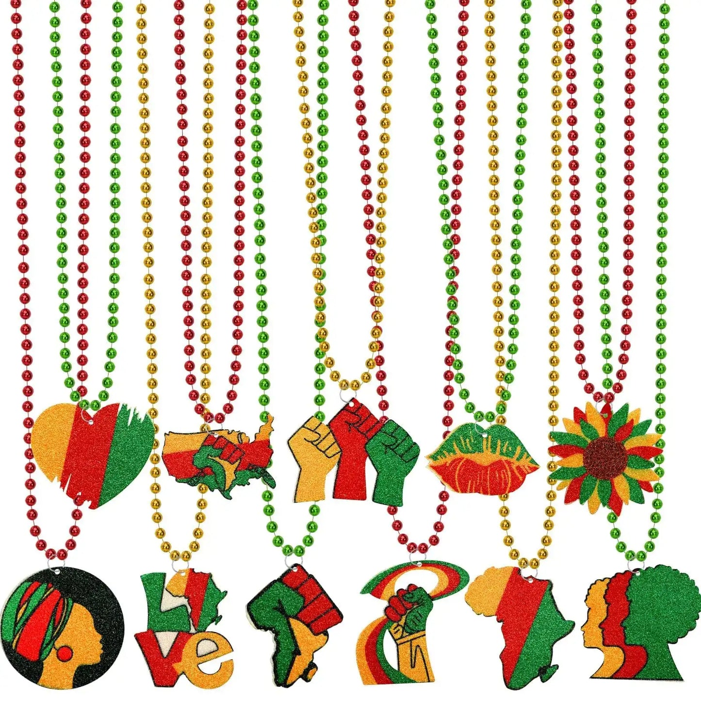 NOVWANG 21Pcs Black History Month Party Favors Beaded Necklaces Metallic Beads Necklaces for African American Black History Month Party Favors Decorations Supplies （11 Designs）