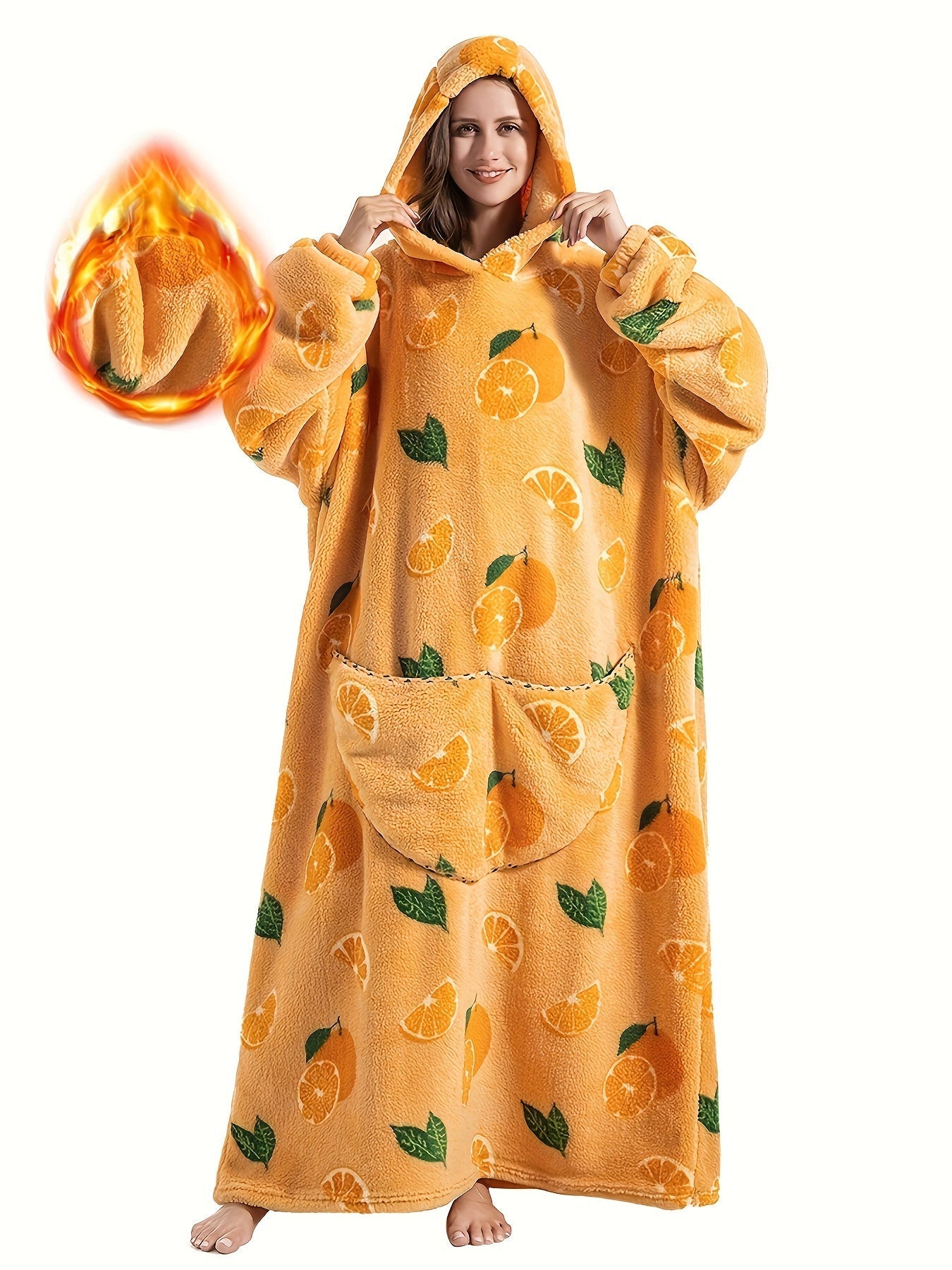 Plus Size Pumpkin Print Flannel Blanket Hoodie - Soft, Cozy, Plush, Hooded, Winter Outwear for Women with Halloween Theme
