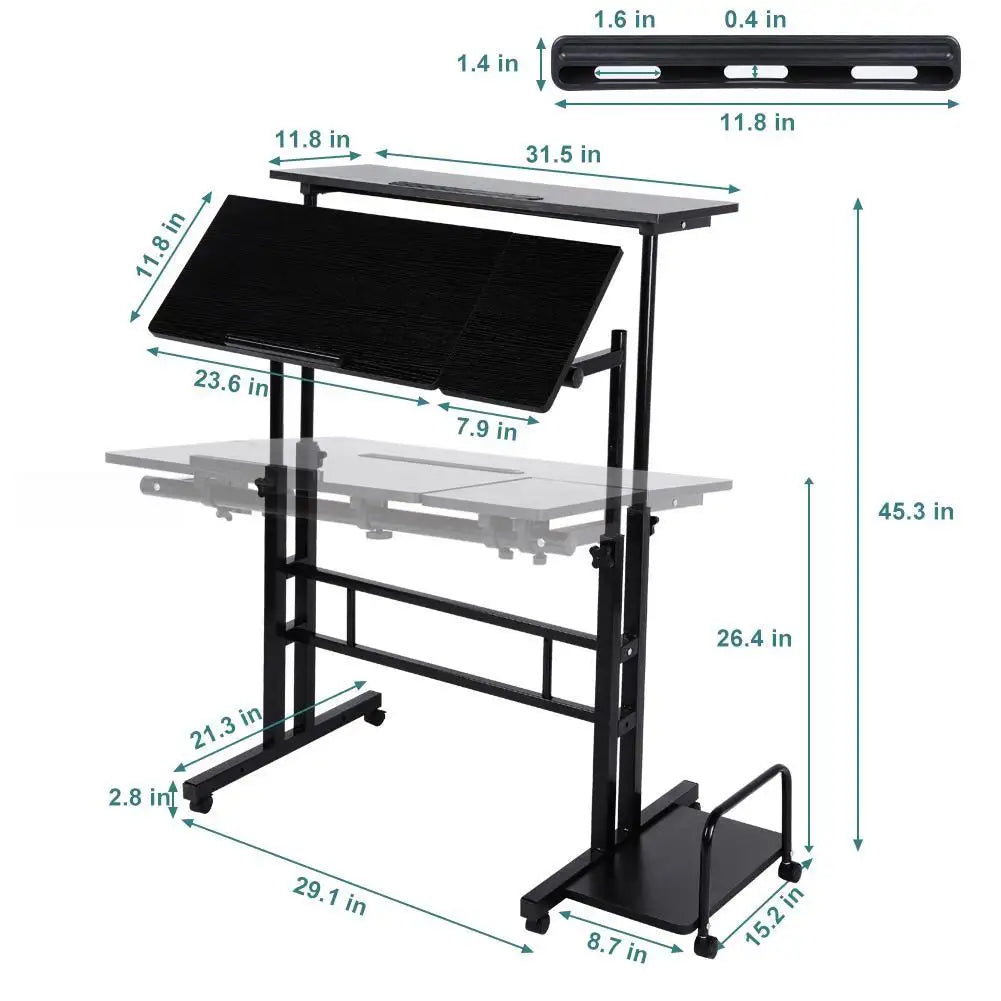 Mobile Standing Computer Workstation Home Office Desk with Wheels and Host Shelf