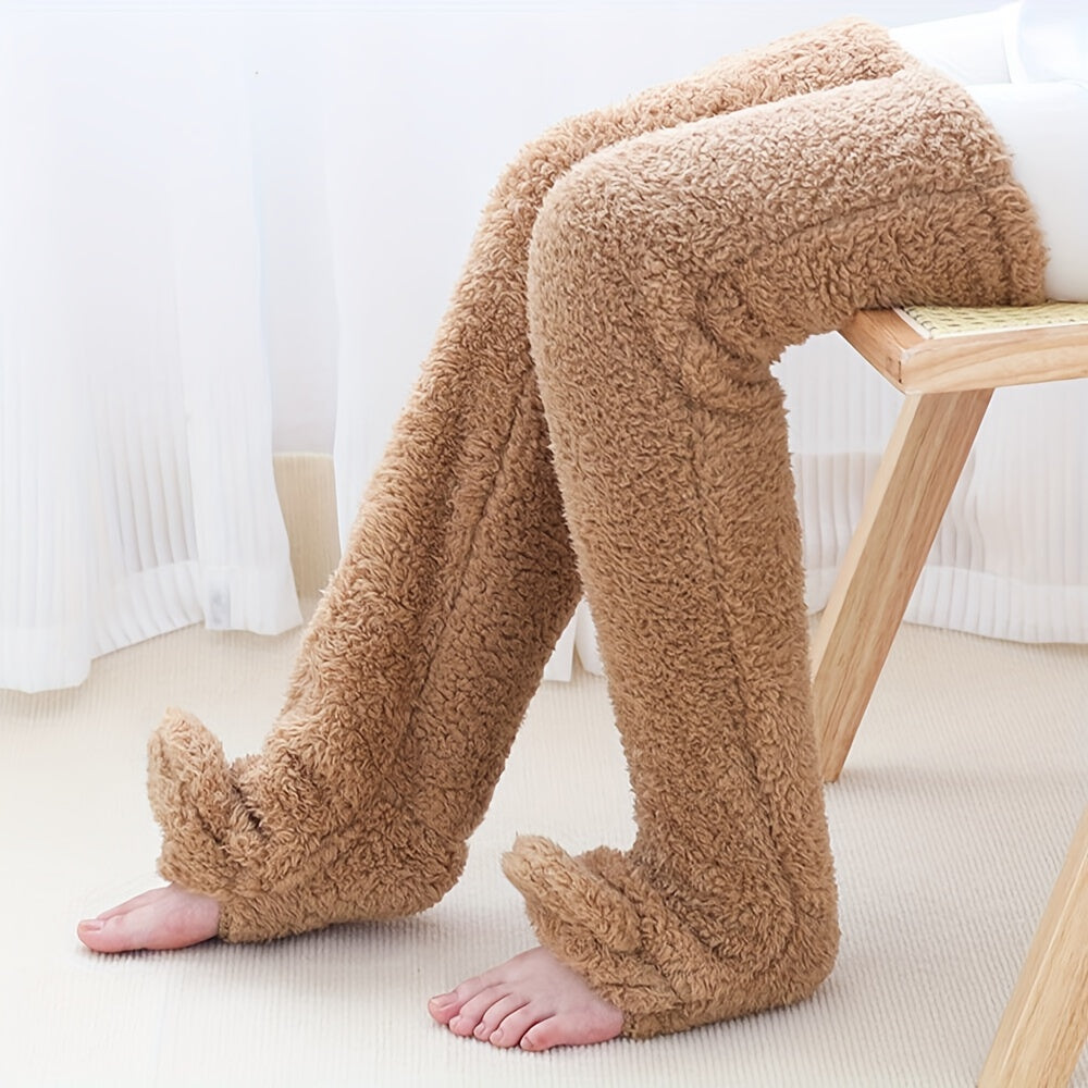 Fuzzy Thigh High Stockings, Warm Over-the-Knee Socks for Women, Solid Color